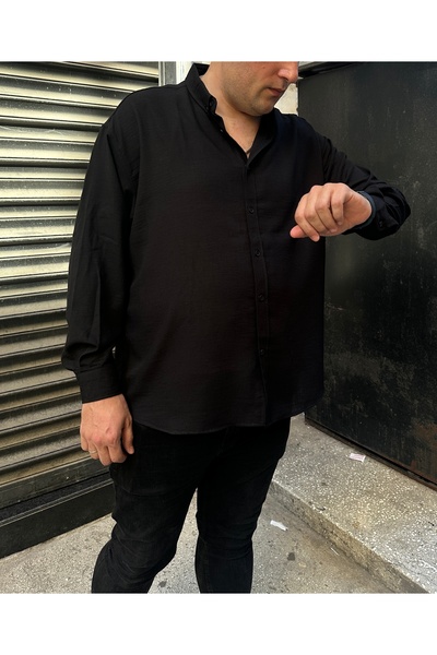 MİRMARONİ Men's Oversize Large Size Linen Look Shirt