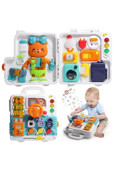 indiggo Tabla Interactiva Montessori BusyBook, cu Lumini si Sunete, Volan, Incuietori si Activitati Educativ