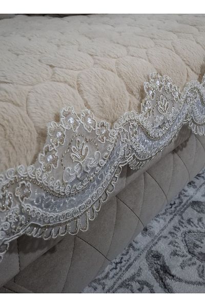DECORA CASA HOME COLLECTİON Lacy Puffy Bubble Rabbit Hair Non-Slip Base Sofa Bed Sofa Cover 75X185