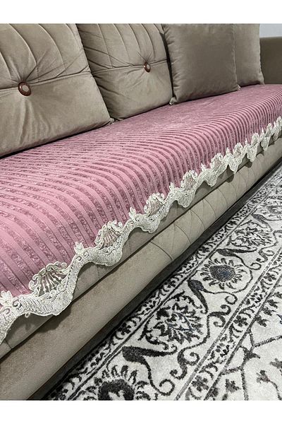 DECORA CASA HOME COLLECTİON Lacy Striped Sponge Velvet Non-Slip Sofa Bed Seat Cover (85X210)
