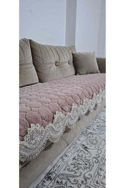 DECORA CASA HOME COLLECTİON Lacy Puffy Bubble Rabbit Hair Non-Slip Base Sofa Bed Sofa Cover 75X185