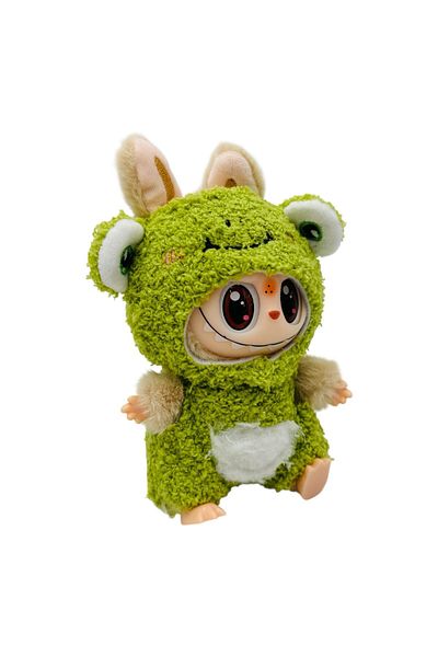 BaoBao Labubu green plush 15cm – soft toy dressed as a cute animal, BaoBao