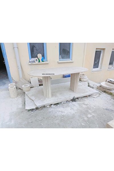niza dekorasyon DOĞAL TRAVERTEN YARIM AY PAPATYA AYAK YEMEK MASASI