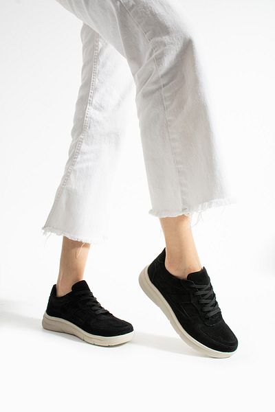 Getcho Sverko Suede Black Women's Genuine Leather Sports Shoes Comfortable Thick Sole Orthopedic Lightweight Sneaker