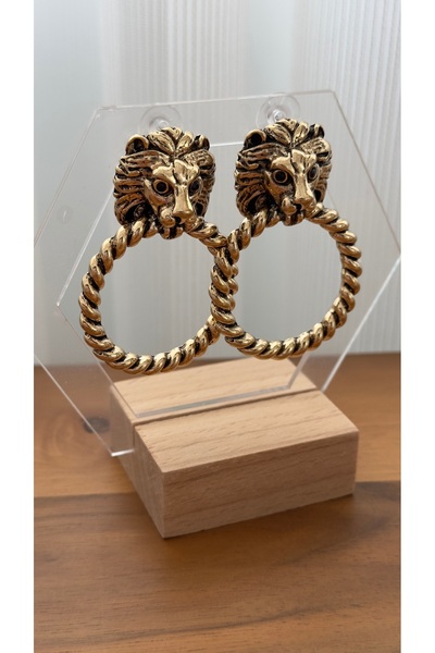 mibrillo Vintage Earrings with Lion Head Ring Detail