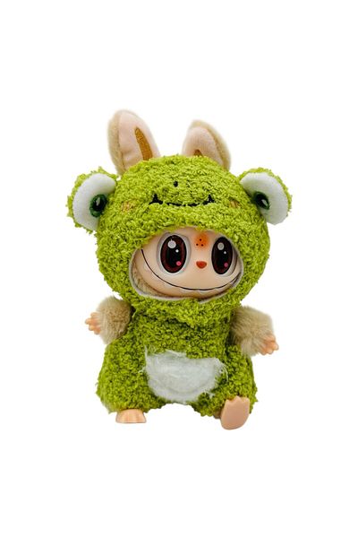 BaoBao Labubu green plush 15cm – soft toy dressed as a cute animal, BaoBao