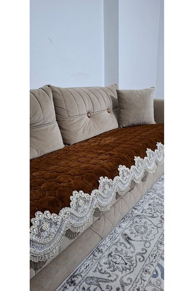 DECORA CASA HOME COLLECTİON Lacy Puffy Bubble Rabbit Hair Non-Slip Base Sofa Bed Sofa Cover 75X185