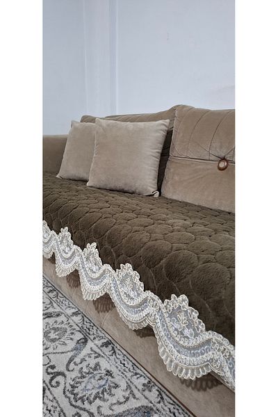 DECORA CASA HOME COLLECTİON Lacy Puffy Bubble Rabbit Hair Non-Slip Base Sofa Bed Sofa Cover 75X185