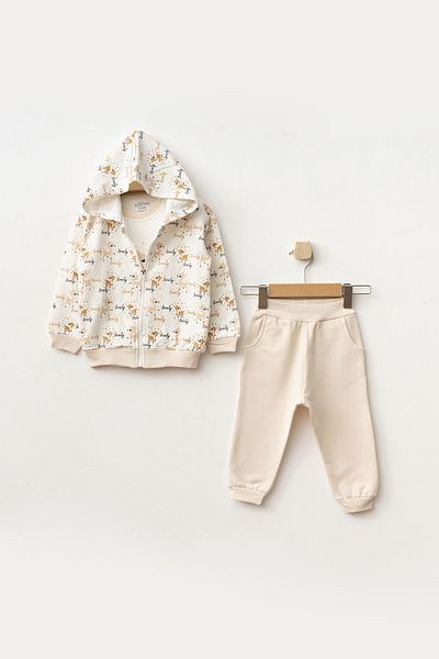 Aziz Bebe Baby Girl Animal Patterned Sweatshirt Trousers T-Shirt 3-Piece Top and Bottom Baby Set 3 Months-36 Months