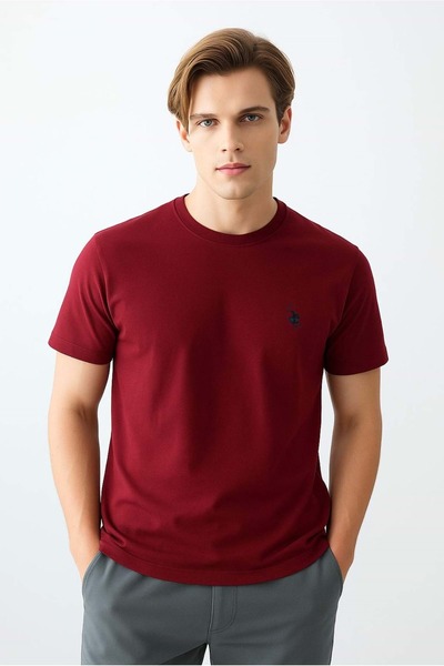 Polo Republica & CO . Μπλουζάκι με λαιμόκοψη ουράνιο, σε χρώμα μπορντό