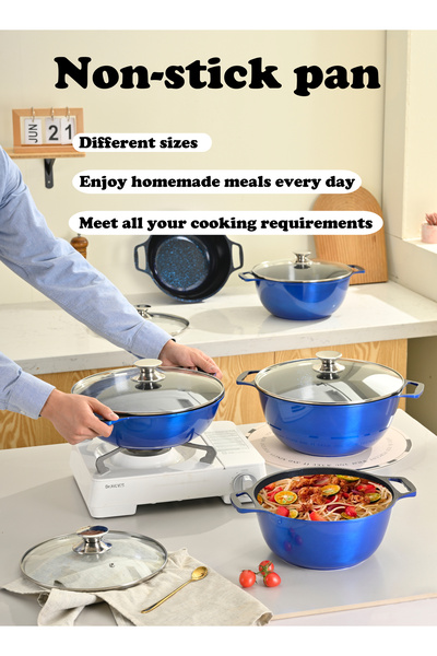 X SPRING 10-PCS Granite Non-stick Cookware Set,Scald-proof Handle,Suitable for multiple people(BLUE)