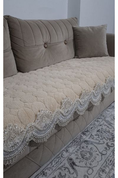 DECORA CASA HOME COLLECTİON Lacy Puffy Bubble Rabbit Hair Non-Slip Base Sofa Bed Sofa Cover 75X185