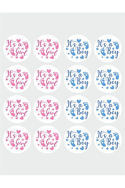 OEM Set of 16 stickers for Gender Reveal party - It's a boy It's a girl, diameter 9 cm, model 3