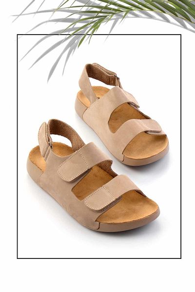 Bambi Beige Leather Women's Slippers K05819021101