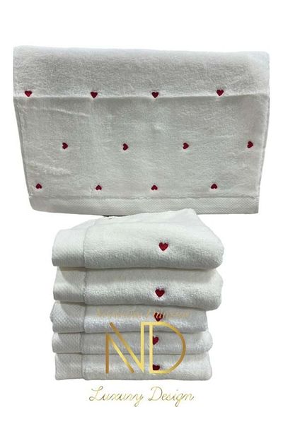 swilex Hoby Lubow Love White Red Embroidered 70X140 6-Piece Towel Set