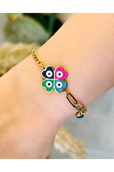 ACAR TAKI Colorful Minelli Steel Clover Bracelet 16+5 Cm-Gold Acr4975