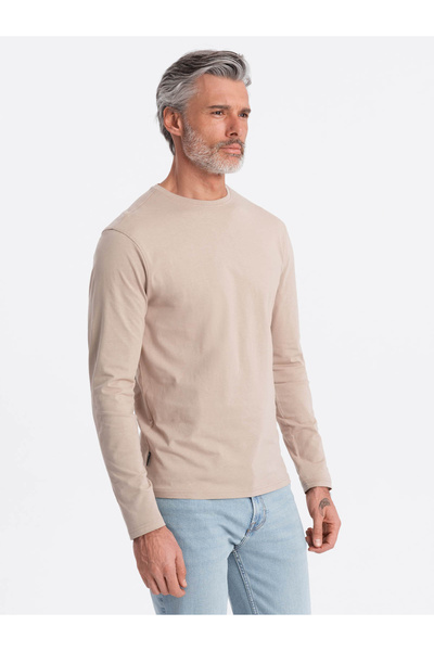 OMBRE Herren BASIC Longsleeve mit Rundhalsausschnitt - beige V8 OM-LSBL-0106 M