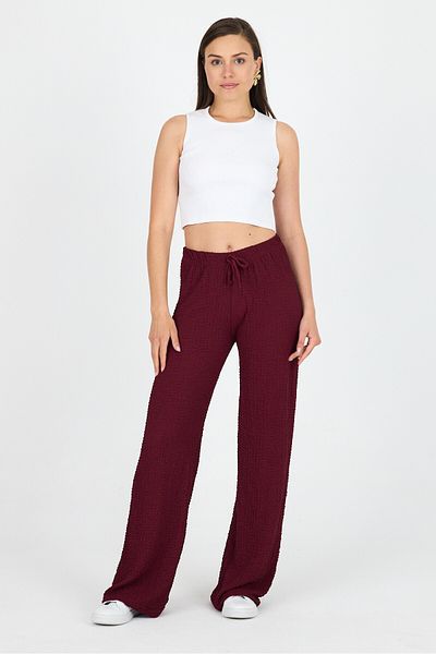 Rays Burgundy Wide Leg Draped Wrinkle Fabric Trousers 326
