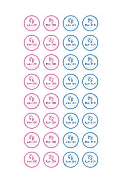OEM Set of 32 stickers for Gender Reveal party - Team boy Team girl, diameter 4 cm