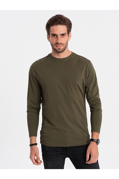 OMBRE Herren BASIC Longsleeve mit Rundhalsausschnitt - dunkeloliv V7 OM-LSBL-0106 L