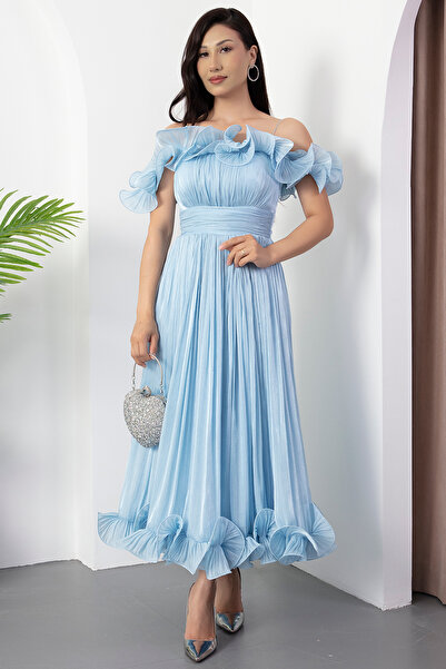 PULLIMM Kalp Yaka Göğüs Ve Eteği Fırfırlı Abiye Elbise BAL139