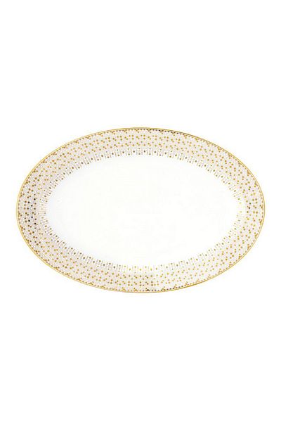 EasyLife High Quality Porcelain Oval Shaped Serving Platter White and Gold 35 x 23.5cm