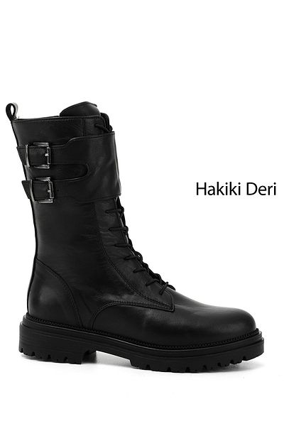 GÖNDERİ(R) Women/Girls Black Zippered Genuine Leather Boots