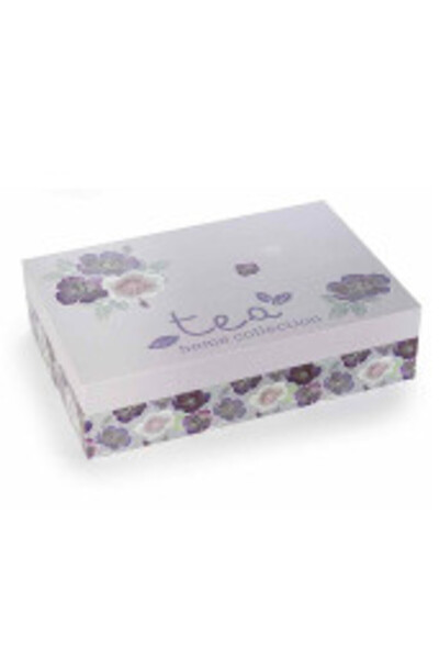 Decorer Tea box with 6 compartments made of wood, floral decor, 24 cm x 16 cm x 6 cm