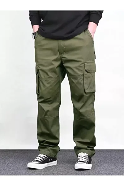 WKM Men's Gabardine Baggy Pants with Cargo Pockets