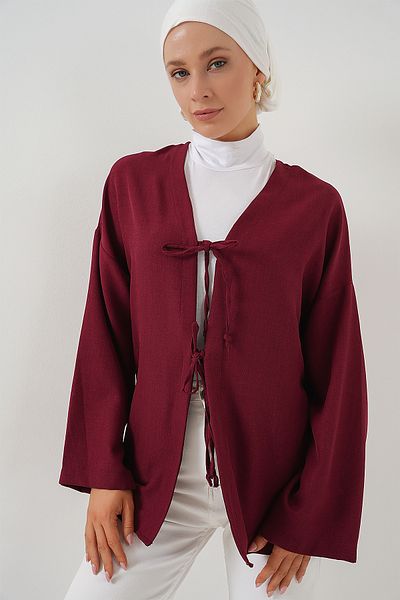 Bigdart Λινό Hijab Kimono 5968 - Claret Red