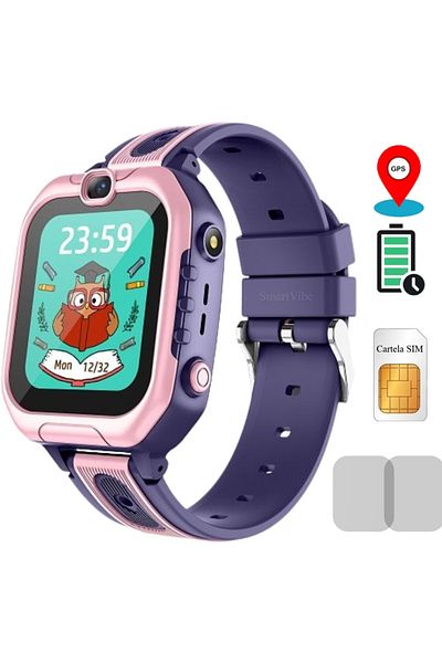 Smart Vibe Smartwatch for Kids GPS Tracker MiniWATCH® eKiD15 4G Video Call, Receive/Make Call, Purple