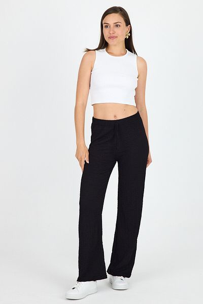 Rays Black Wide Leg Draped Wrinkle Fabric Trousers 326