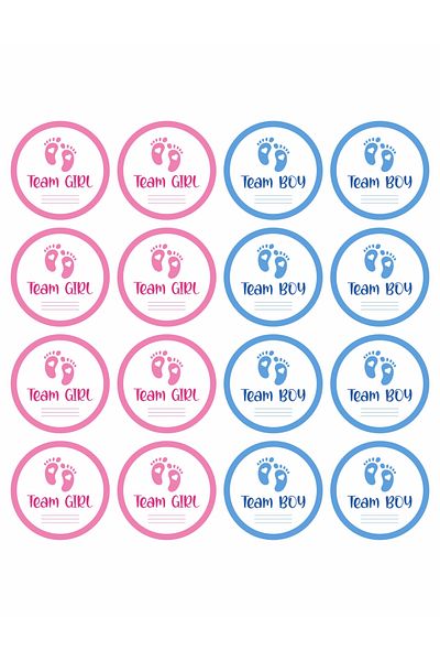 OEM Set of 16 stickers for Gender Reveal party - Team boy Team girl, diameter 9 cm