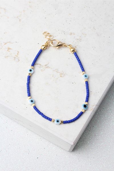 BY BARUN SİLVER Blue Evil Eye Beaded Fimo Bracelet