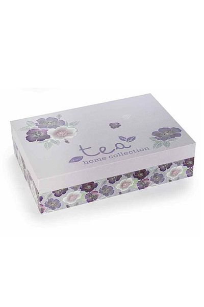 Decorer Tea box with 6 compartments made of wood, floral decor, 24 cm x 16 cm x 6 cm