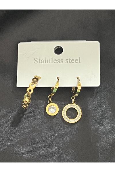 Meri Set of 3 Steel Earrings with Stones