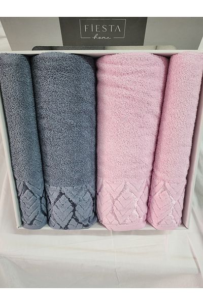 cacao home Fiesta 4-Piece Bath Towel Set Turkish Bath Set Velvet Jacquard 100% Cotton New Season