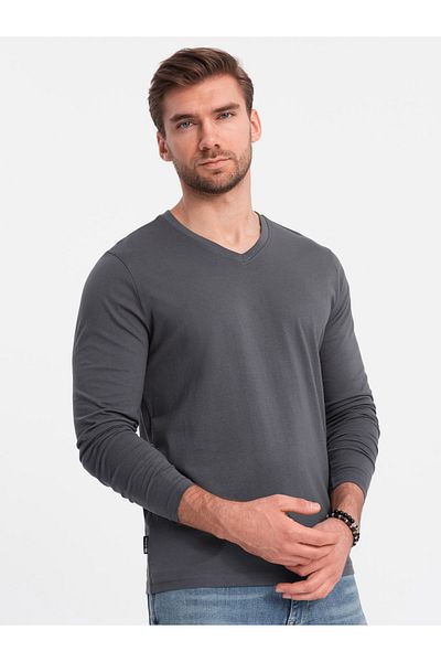 OMBRE Unbedrucktes Herren-Longsleeve mit V-Ausschnitt - Graphit V4 OM-LSBL-0108 L