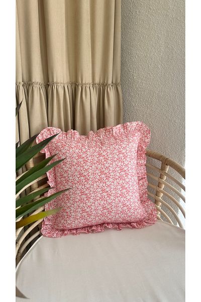 Decamor home Cotton Fabric Pomegranate Flower Mini Floral Ruffle Throw Pillow Case