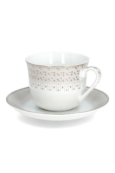 EasyLife Festive Collection Porcelain Breakfast Cup with Saucer Set White and Gold 370ml