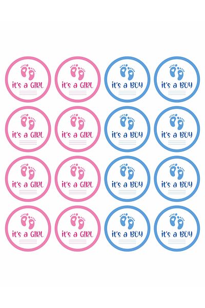OEM Set of 16 stickers for Gender Reveal party - It's a boy It's a girl, diameter 9 cm