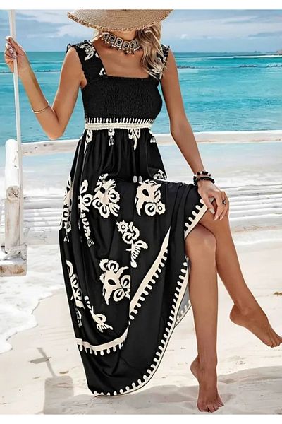Little Visqon Rochie de damă cu bretele cu guler pătrat Gipe cu model