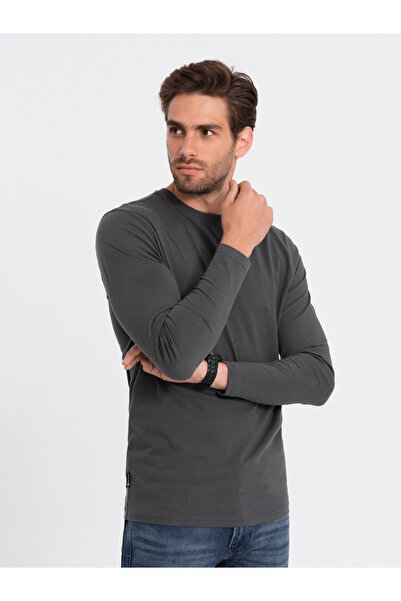 OMBRE Herren BASIC Longsleeve mit Rundhalsausschnitt - Grau OM-LSBL-0106