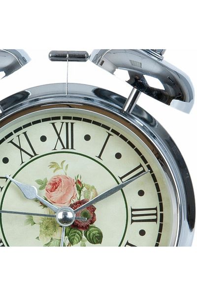 Clayre & Eef Metal Alarm Clock Silver Classic Roses 12x15 cm