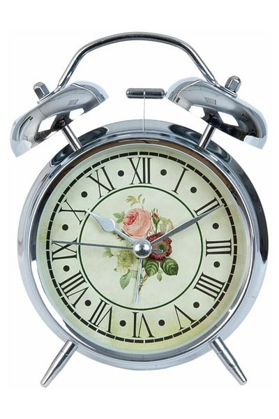 Clayre & Eef Metal Alarm Clock Silver Classic Roses 12x15 cm