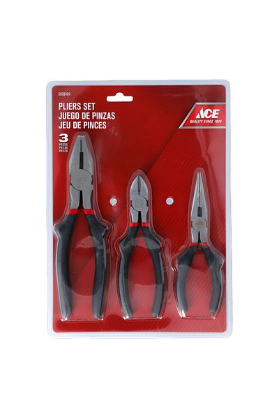 ACE 3-Piece Chrome Vanadium Steel Forged Pliers Set Black and Silver