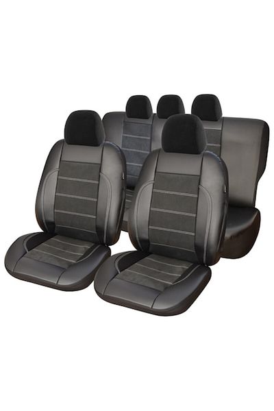SMARTIC Huse scaune auto, Alcantara si Piele Ecologica, 11 piese, compatibile airbag