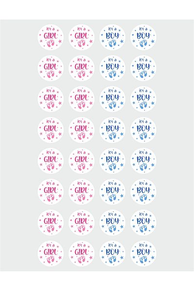 OEM Set of 32 stickers for Gender Reveal party - It's a boy It's a girl, diameter 4 cm, model 2