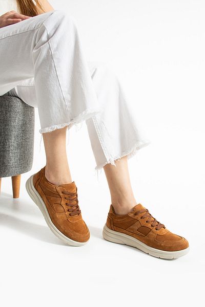 Getcho Sverko Suede Tan Women's Genuine Leather Sports Shoes Comfortable Thick Sole Orthopedic Lightweight Sneaker