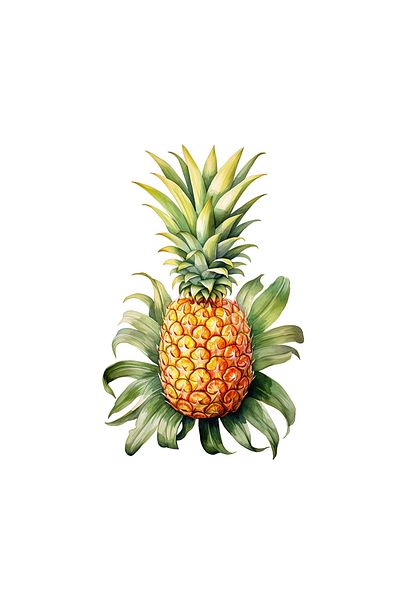 INOVATIX Set de 8 piese, autocolant Ananas pe un pat de frunze, INOVATIX®. 6 cm